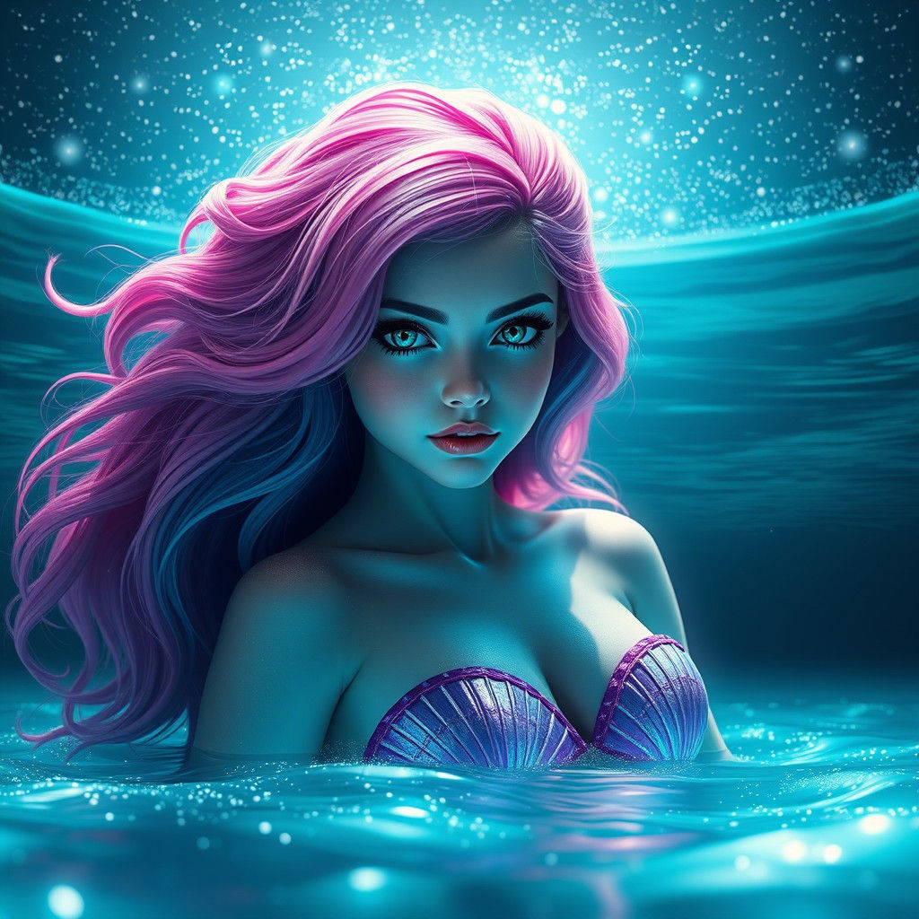 Enchanting Mermaid with Bioluminescent Halo, Fantasy Concept...