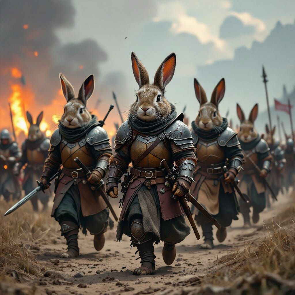 Armored Anthropomorphic Rabbits March to War