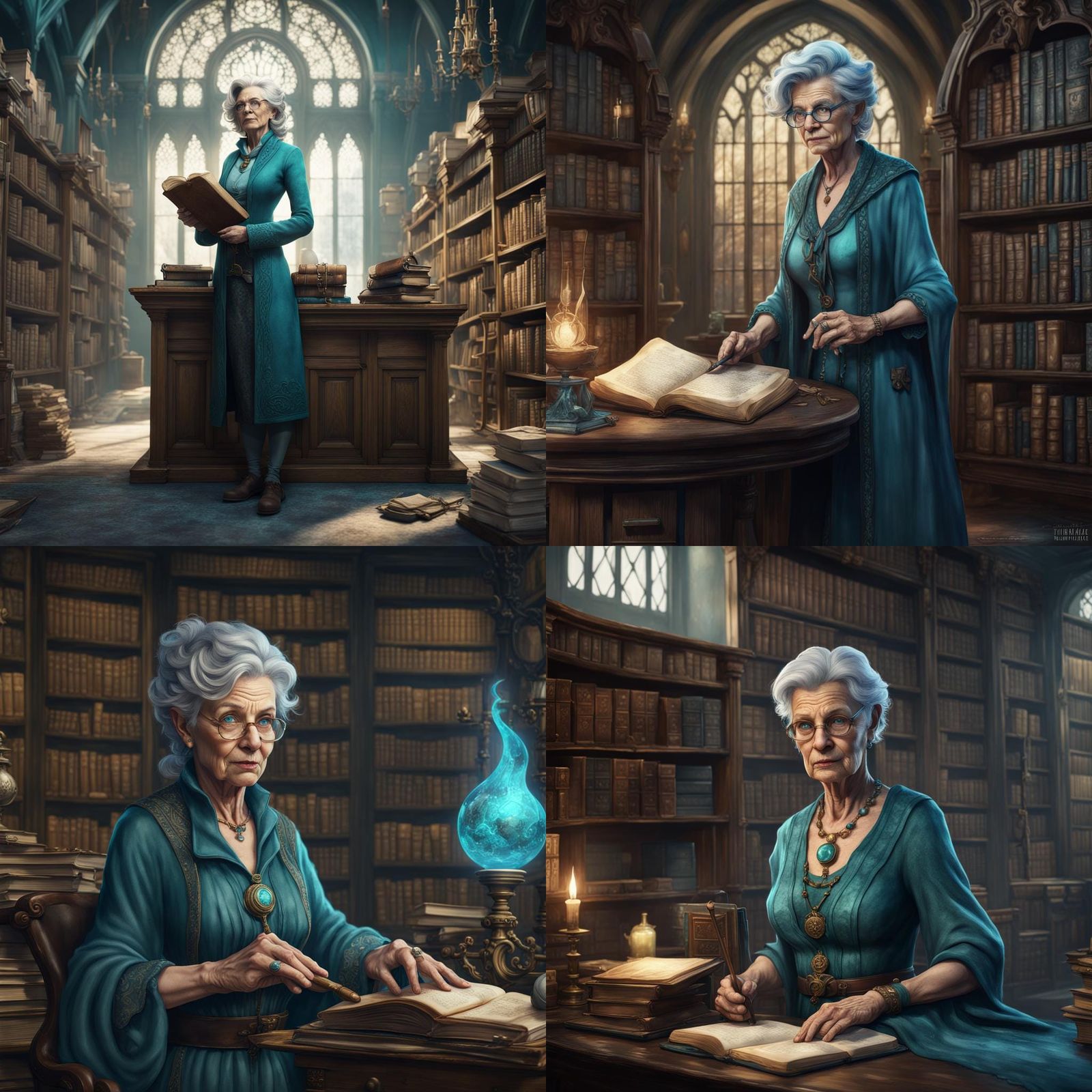Magical Librarian in Watercolor Fantasy Art