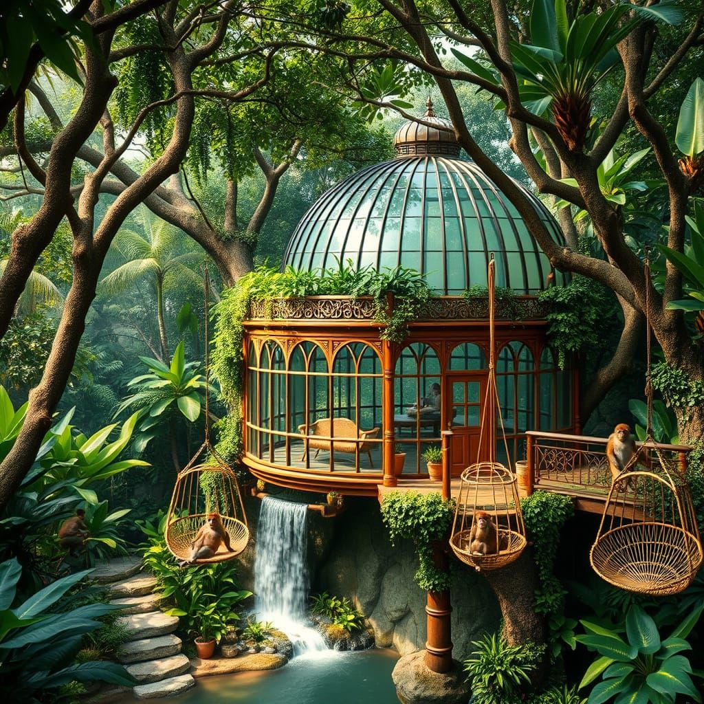 Lush Jungle Treehouse with Bio-Dome Greenhouse