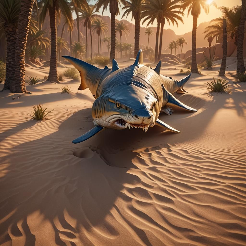 Sand Tiger Emerges from Desert Oasis
