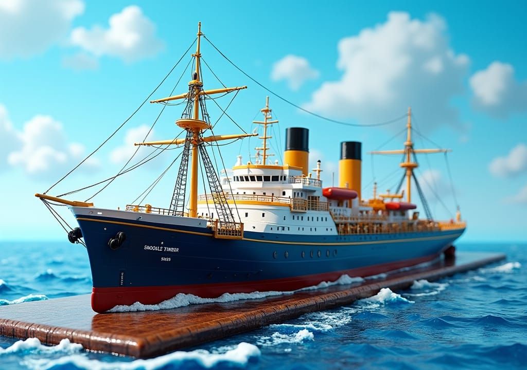 Detailed Scale Model Ship, Maritime Architectural Drawing