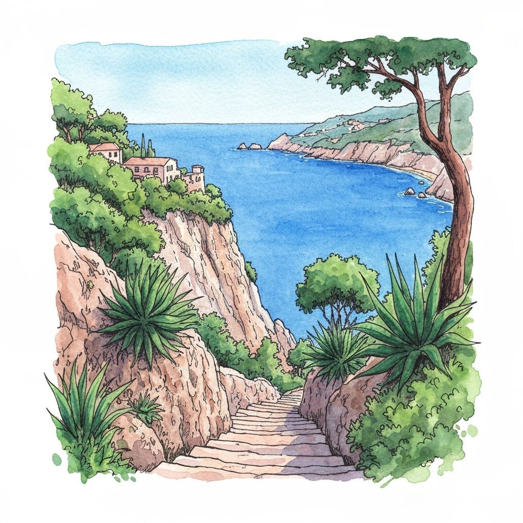 Mediterranean Coastline Vista from Cliff Stairs