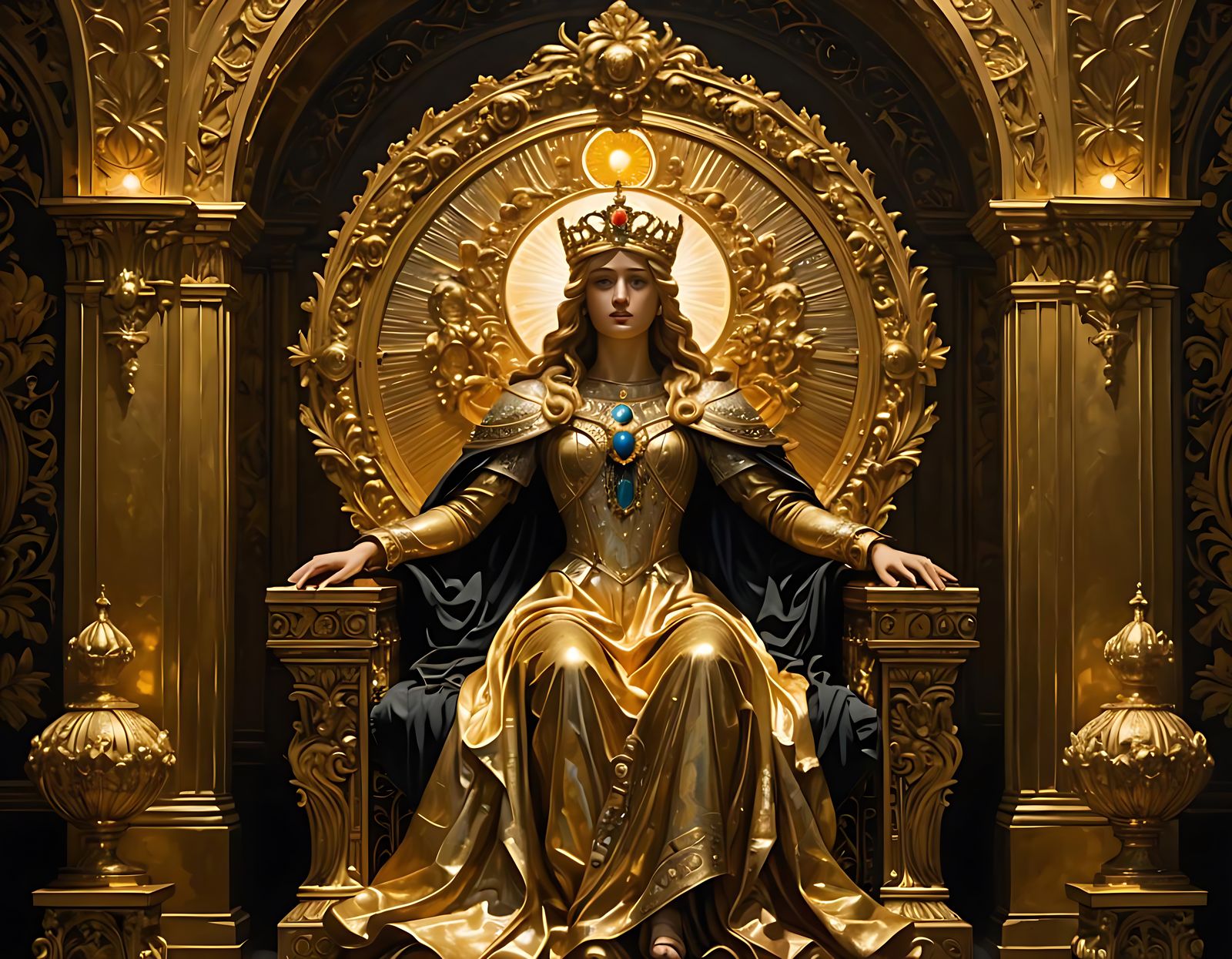 Ethereal Empress in Gilded Art Nouveau Splendor