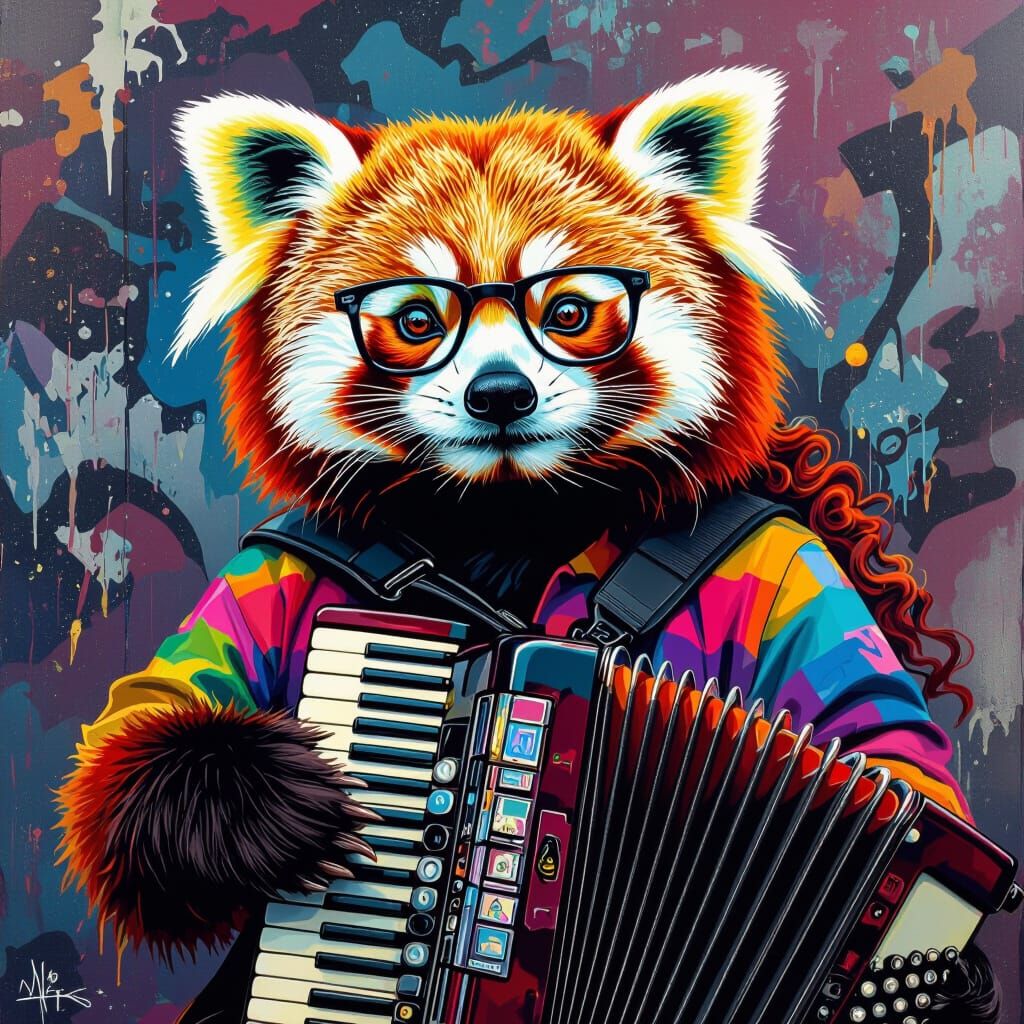 Weird Al Red Panda Perched on Accordion