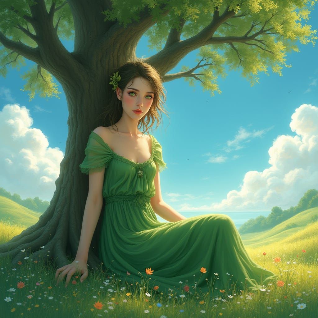 Enchanted Dryad Goddess in a Lush Forest Glade