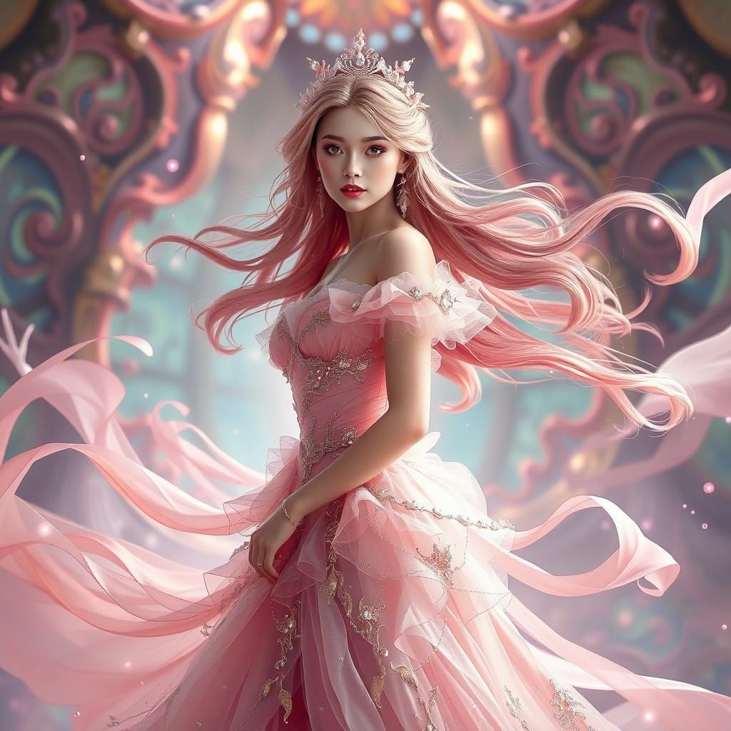 Regal Fantasy Princess in Blush Pink Gown