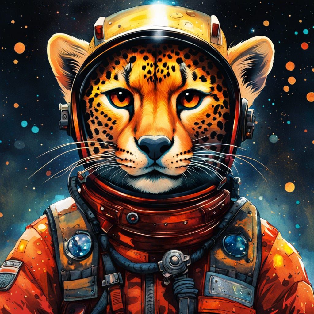 Anime Cheetah Firefighter in Watercolor Style