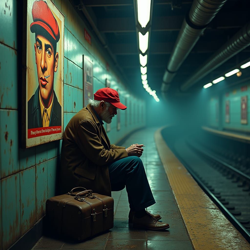 Retro Subway Scene in Risograph Art Style