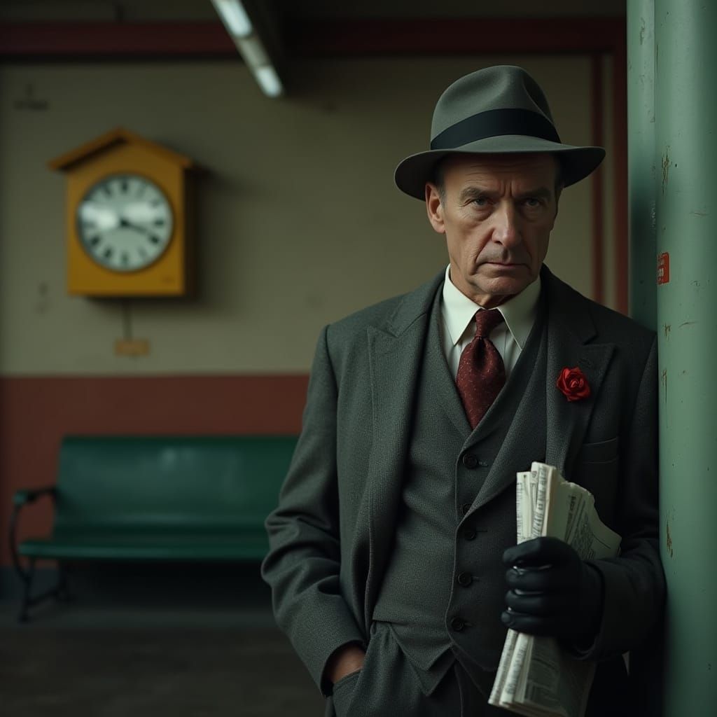 Mid Century Man Observes from 1950s Prague Train Platform in...