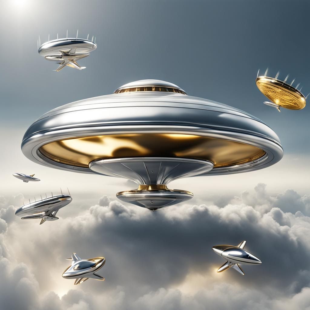 Silver Airplane Meets Gold UFO