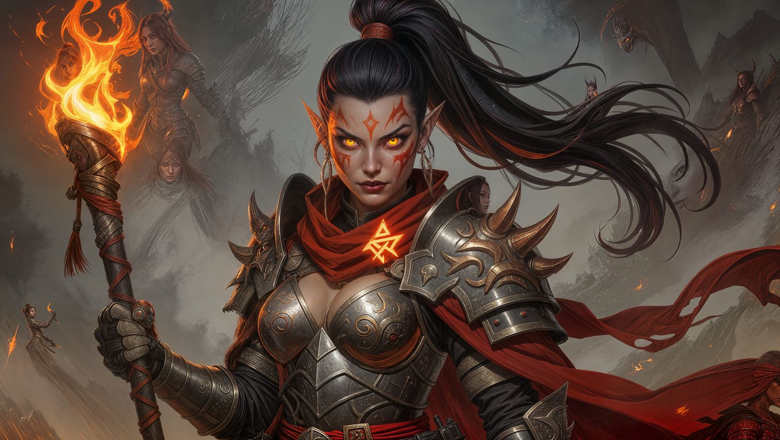 Hobgoblin Warrior with Rune Scars and Fire Staff