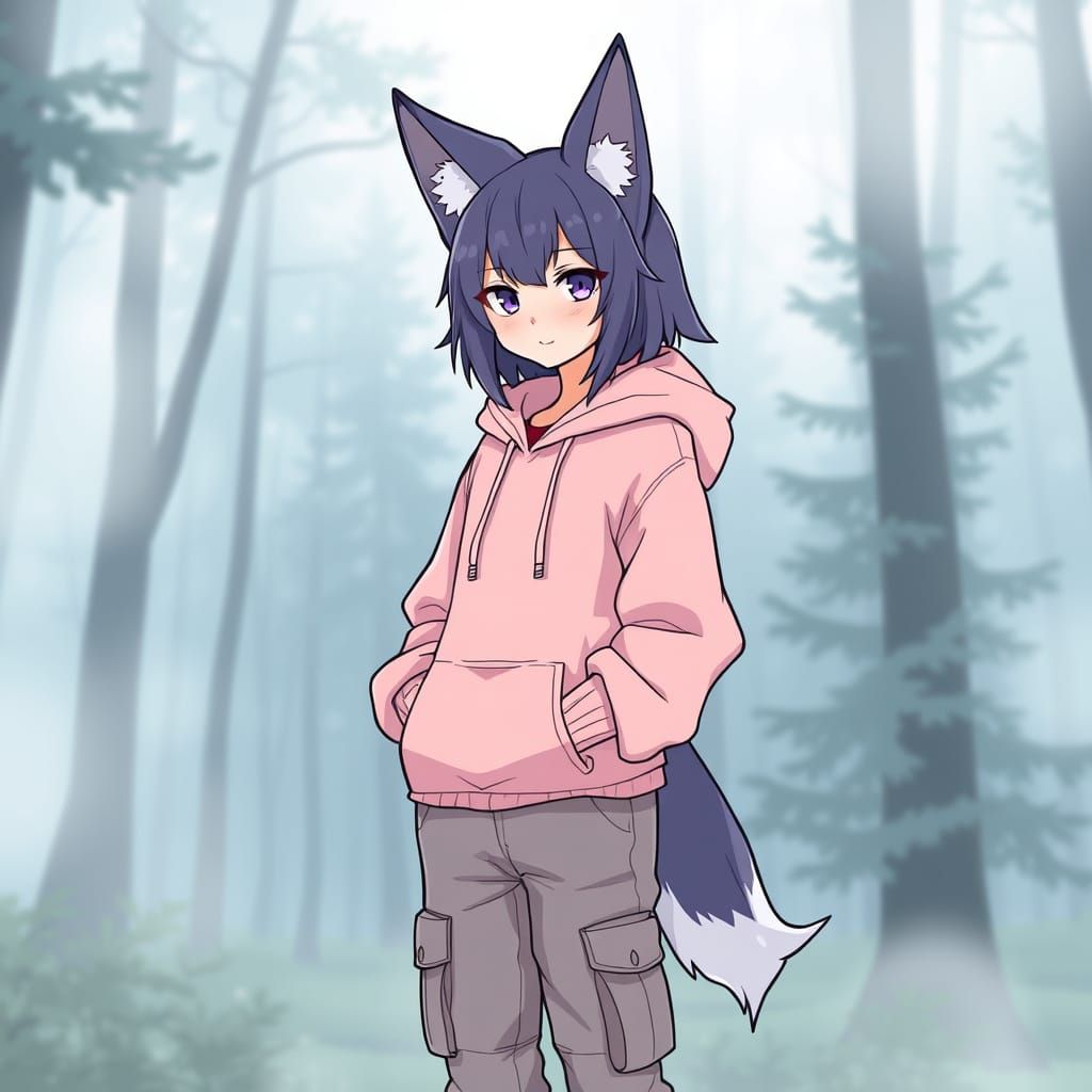 Girl with Wolf Features in Dreamy Forest