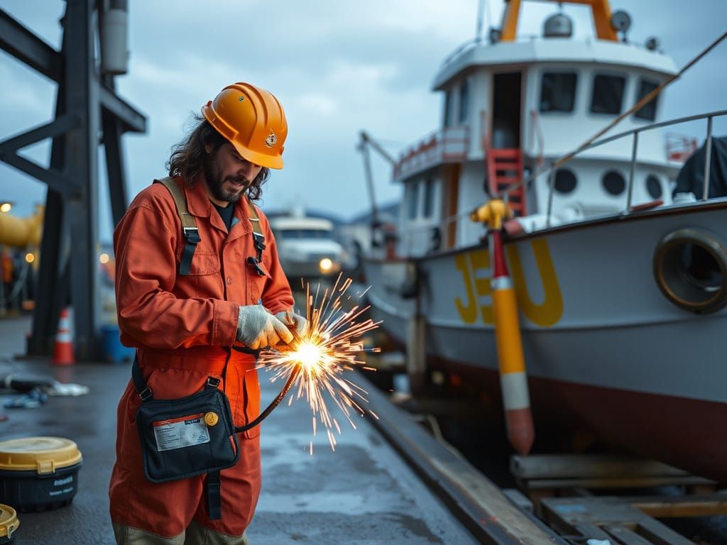 Jesus the Shipwright in Welding Gear