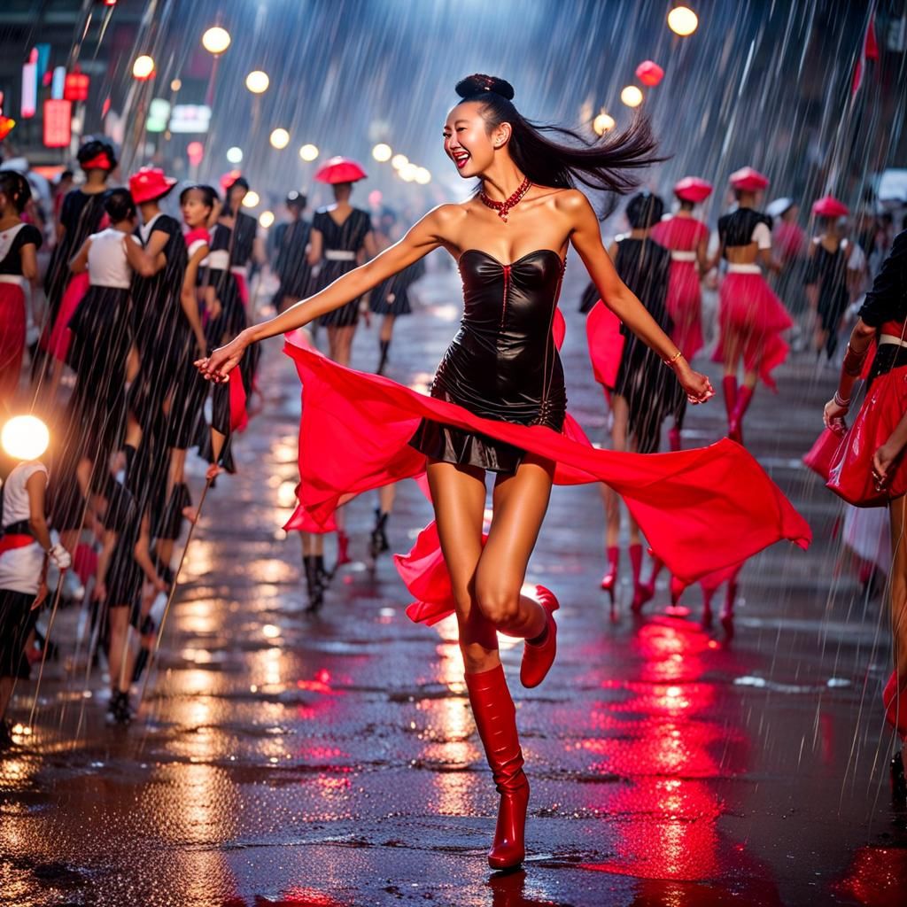 Chinese Supermodel Dancing in Hailstorm