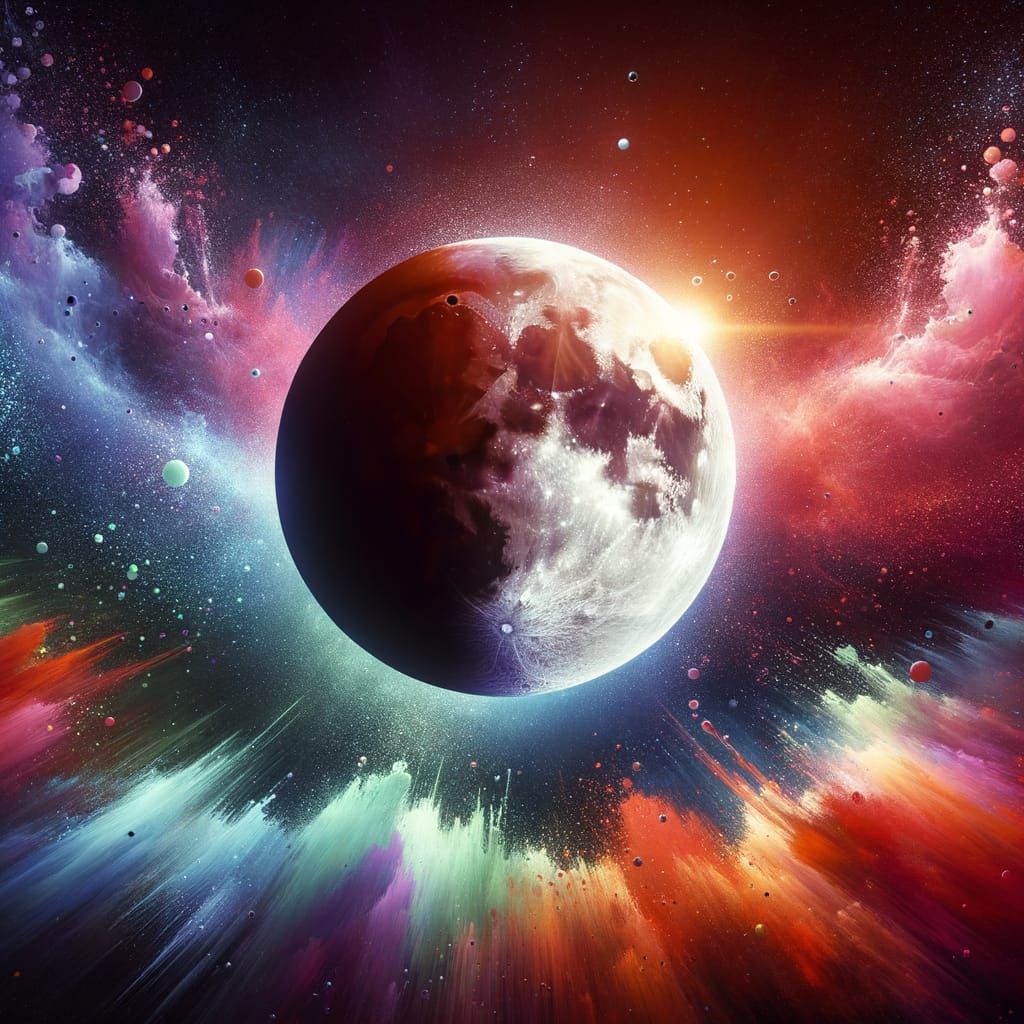 Vibrant Moon Eclipse From Earth Hyperrealistic Splash Art