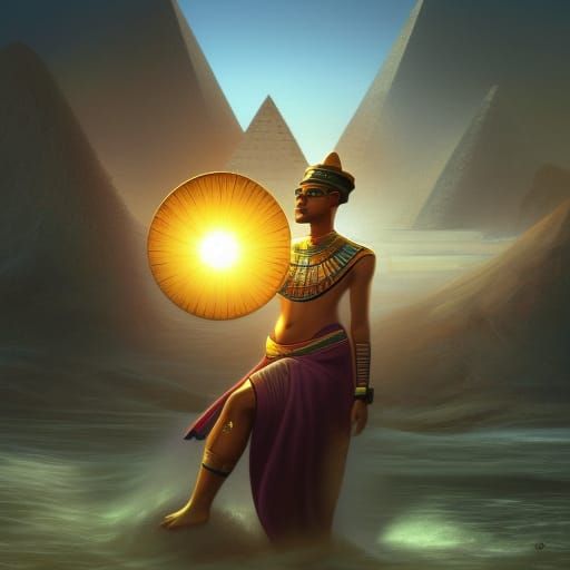 Egyptians Play with Sun: An Oil Painting