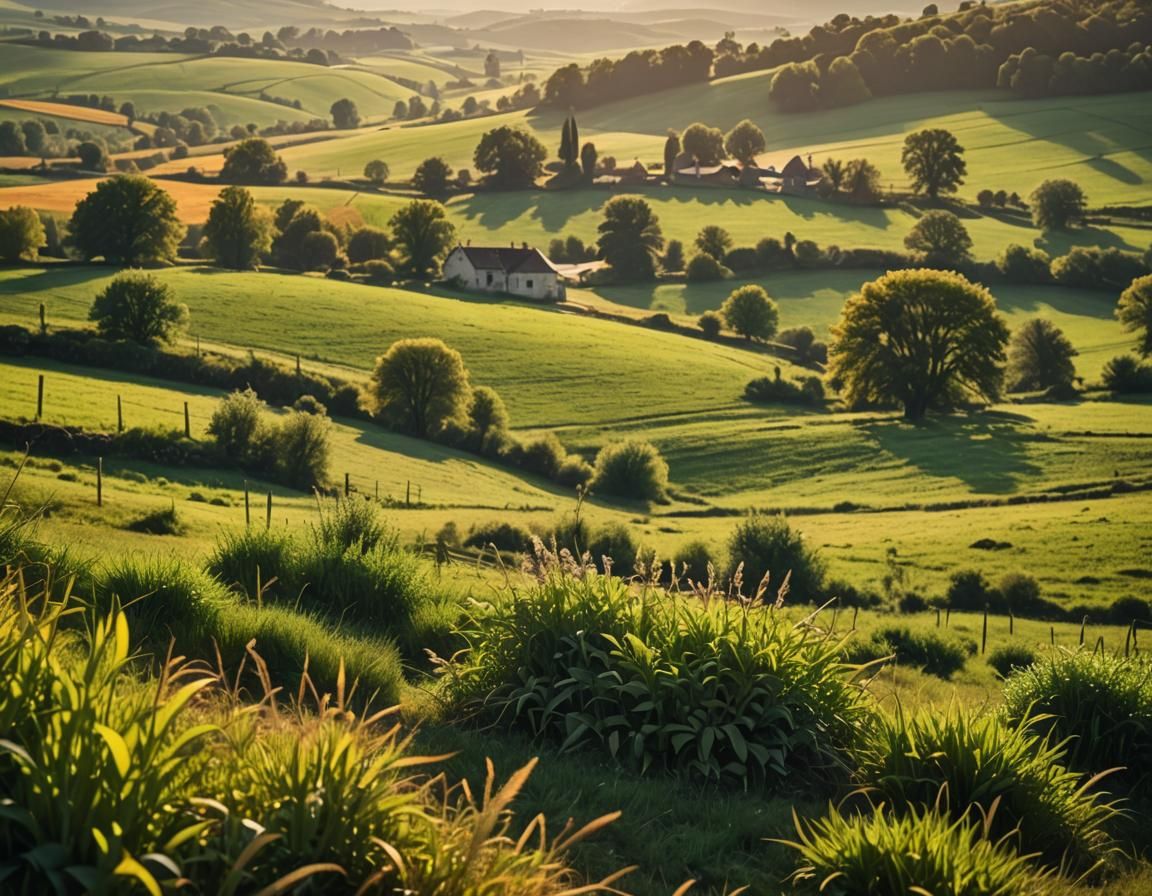 Vibrant Rural Landscape in High-Contrast Photography Style