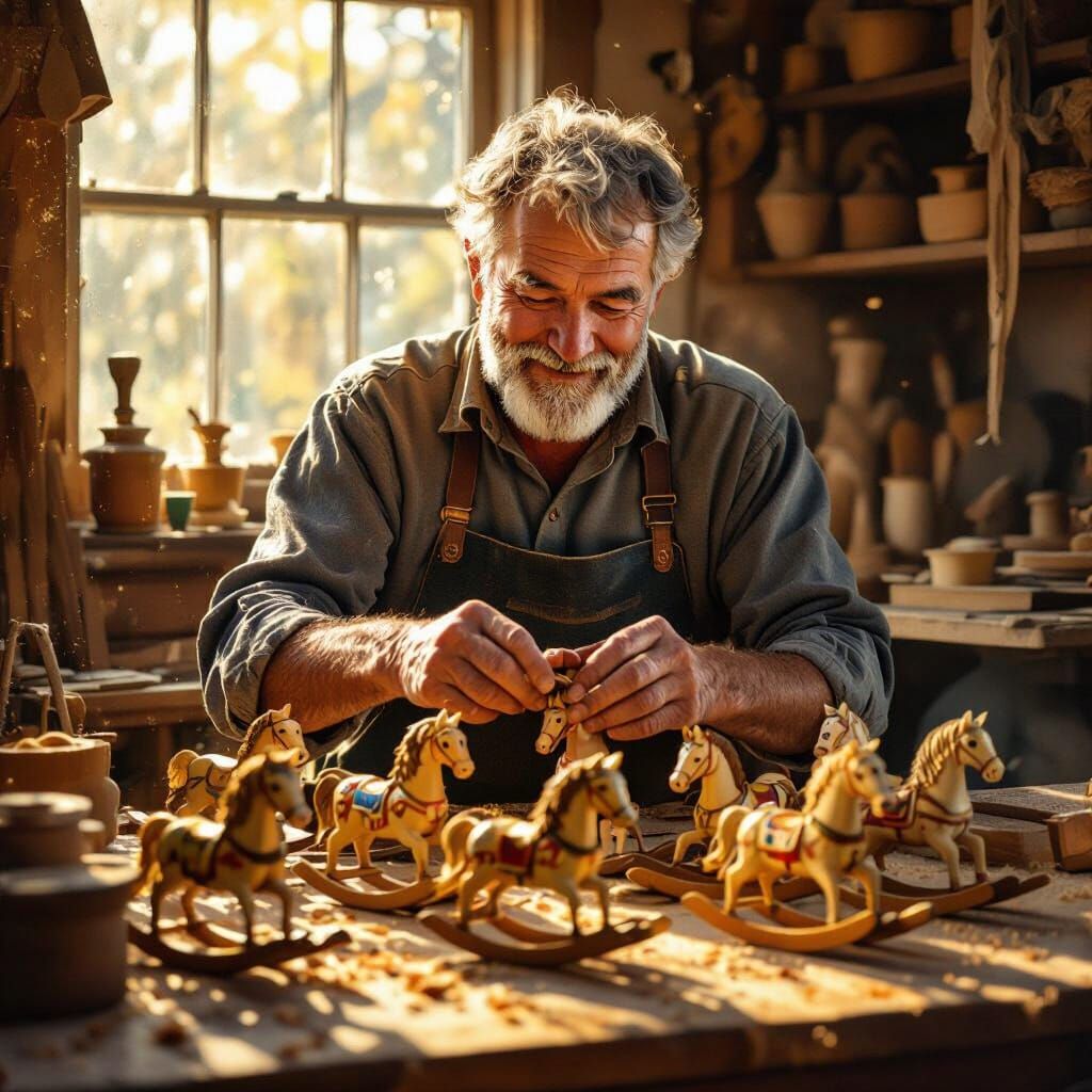 Elderly Carpenter Crafts Beautiful Wooden Rocking Horses in ...