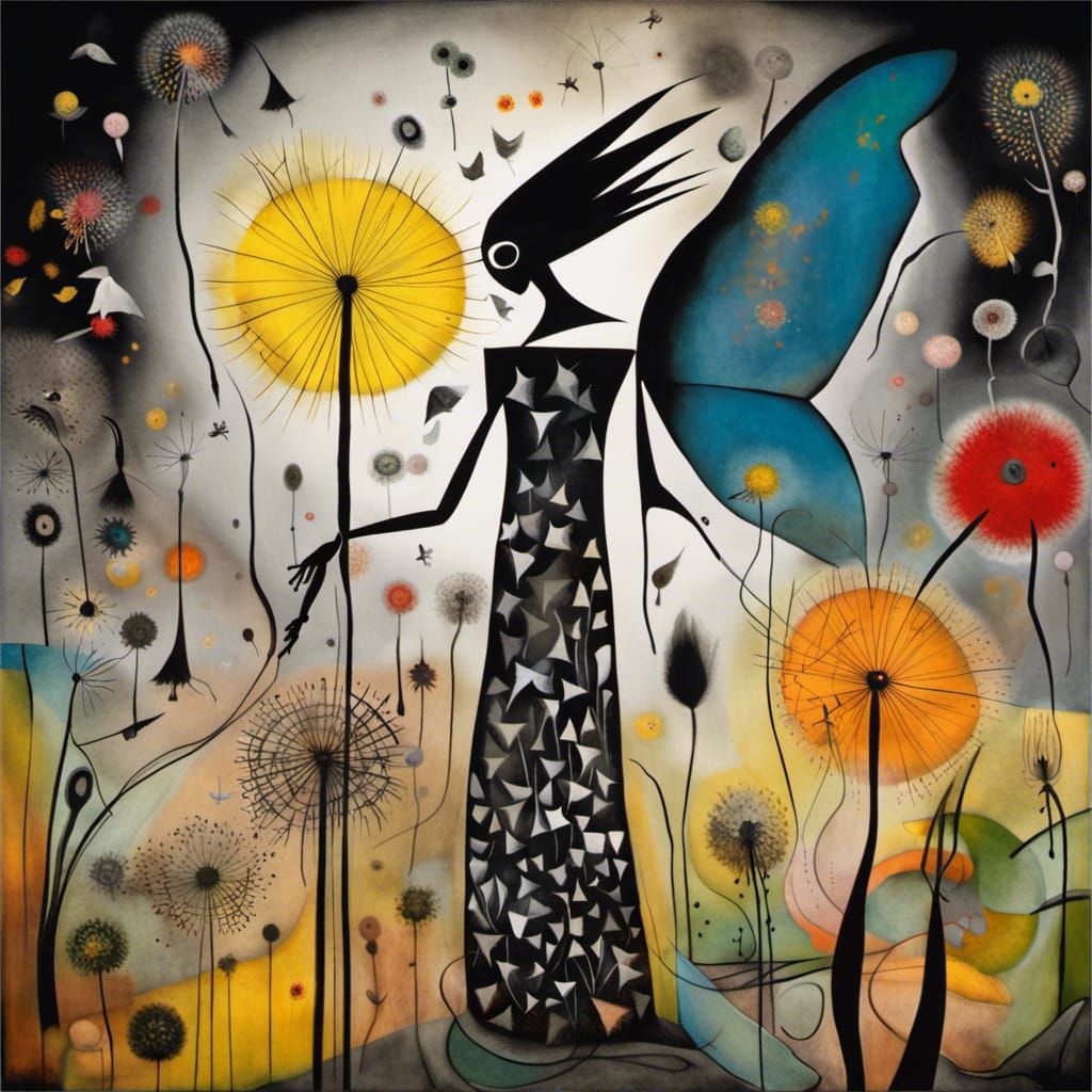 Fairies in Dandelion Dreamscape, Surrealist Composition