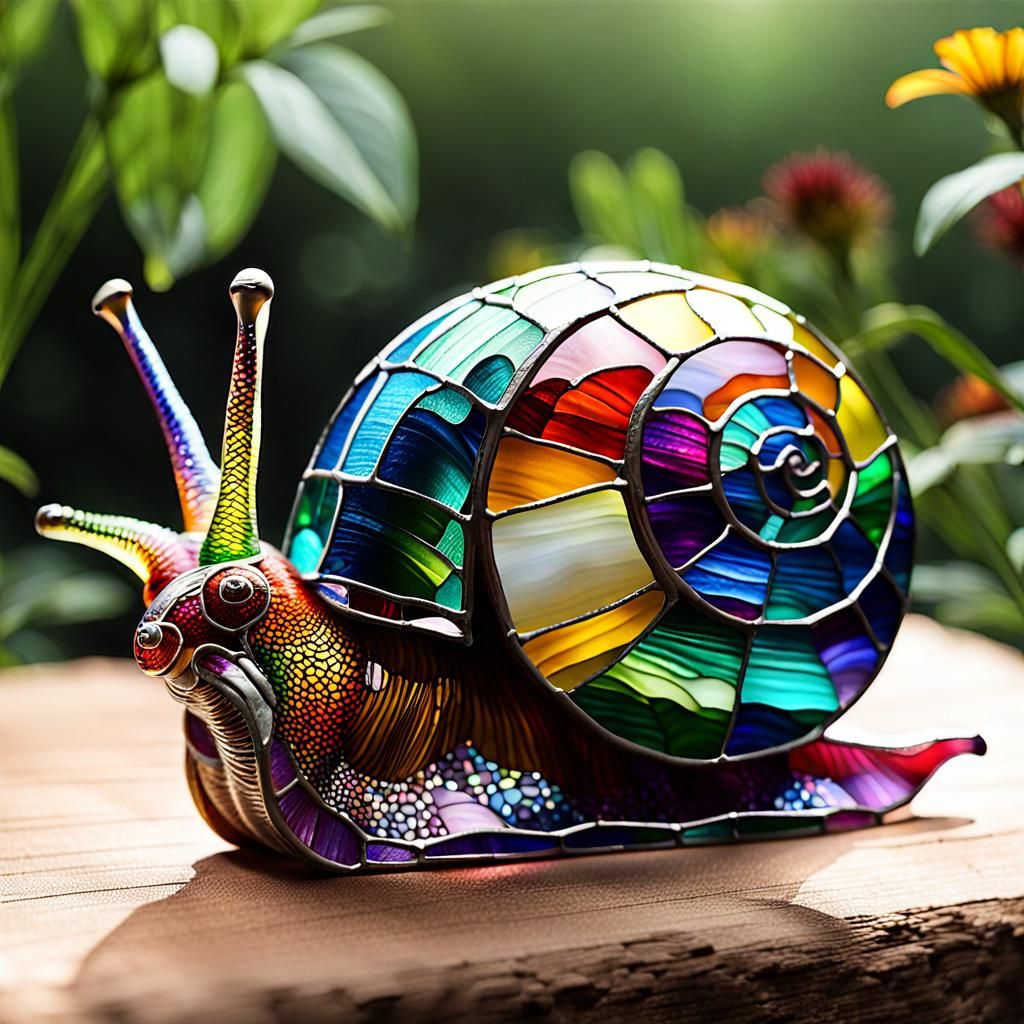 Rainbow Stained Glass Snail