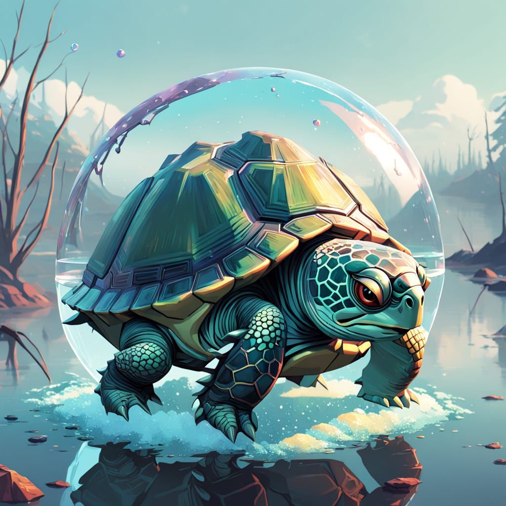 Enchanted Turtle in a Crystal Water Orb