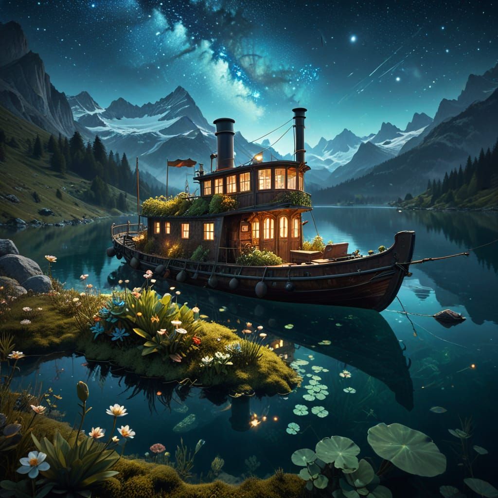 Sunken Steamboat in Ethereal Alpine Lake