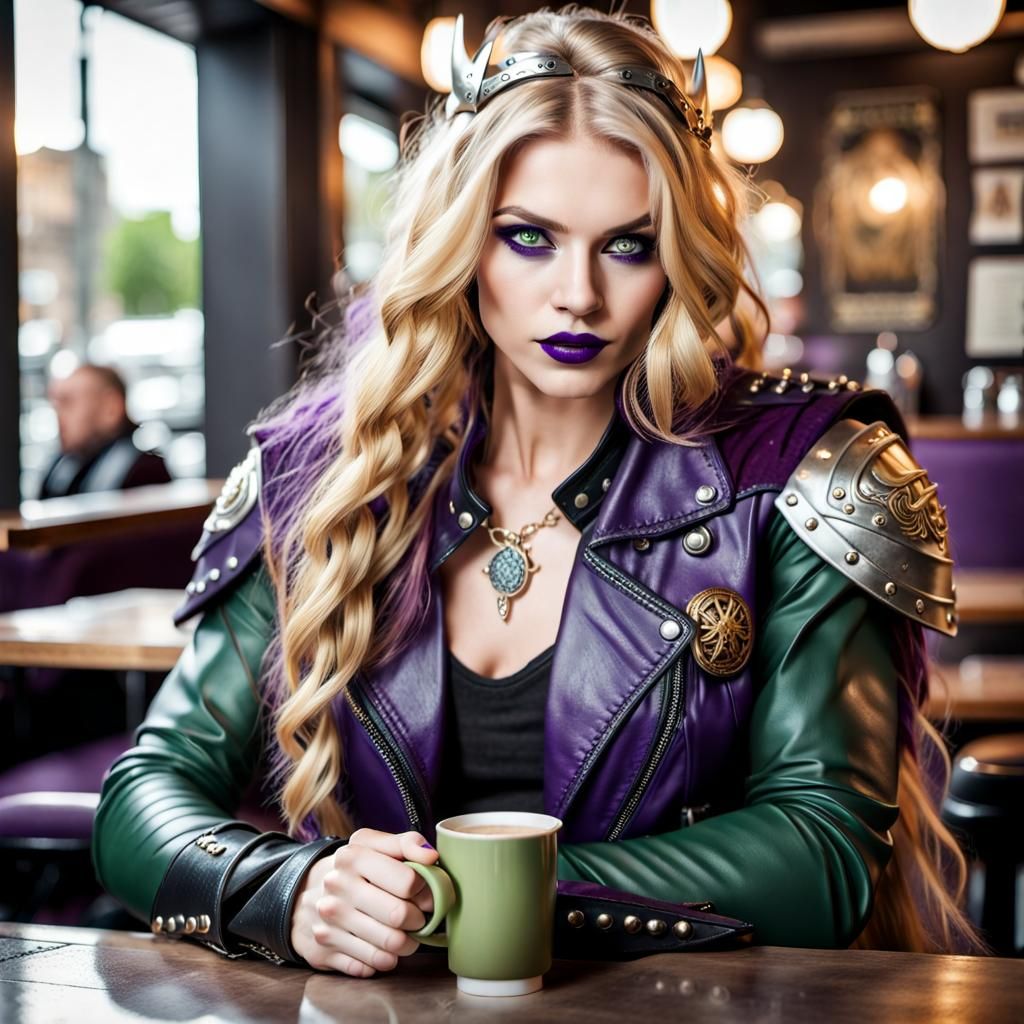 Regal Valkyrie in Cyberpunk Biker Style