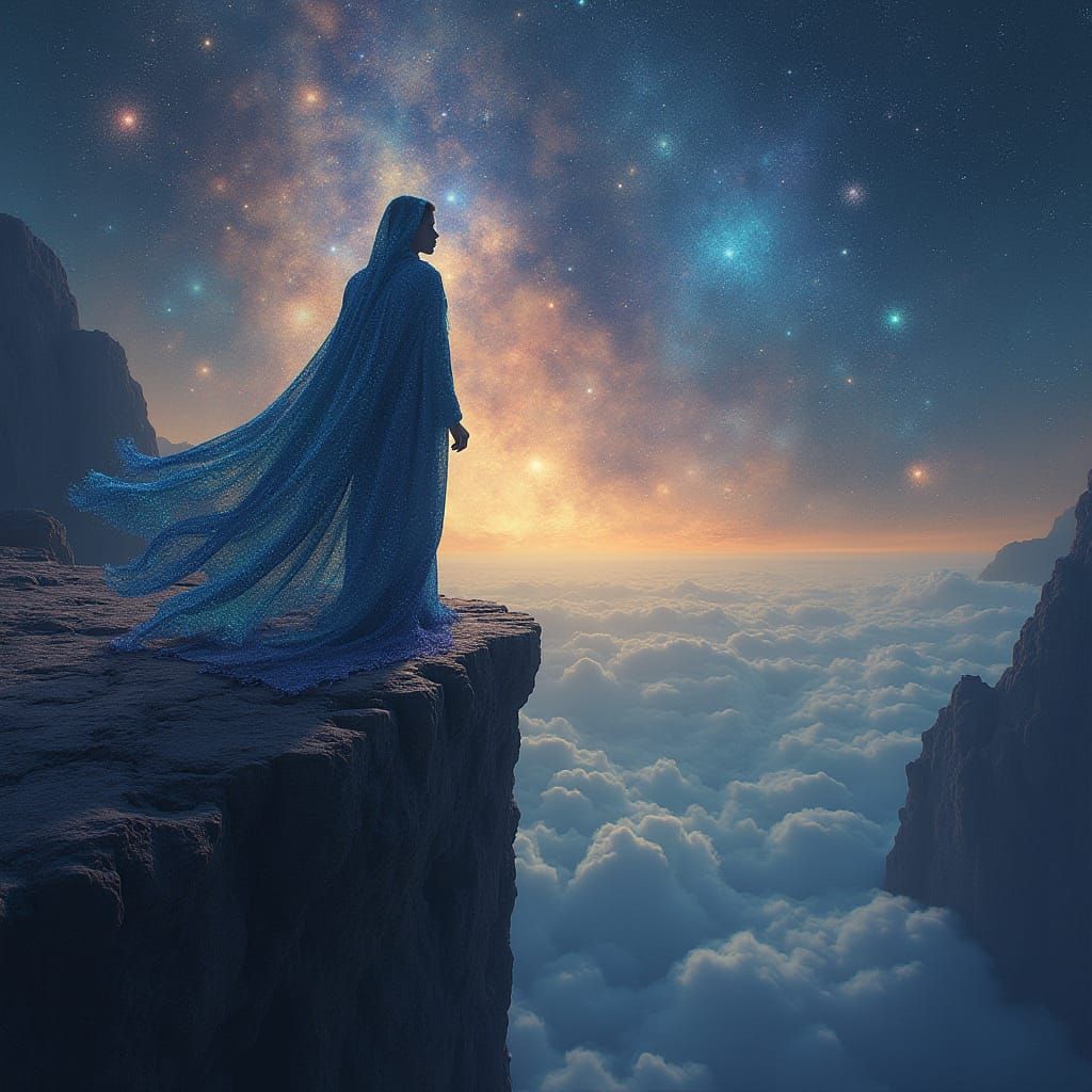 Lone Figure Contemplates Celestial Wonders in Ethereal, Cosm...