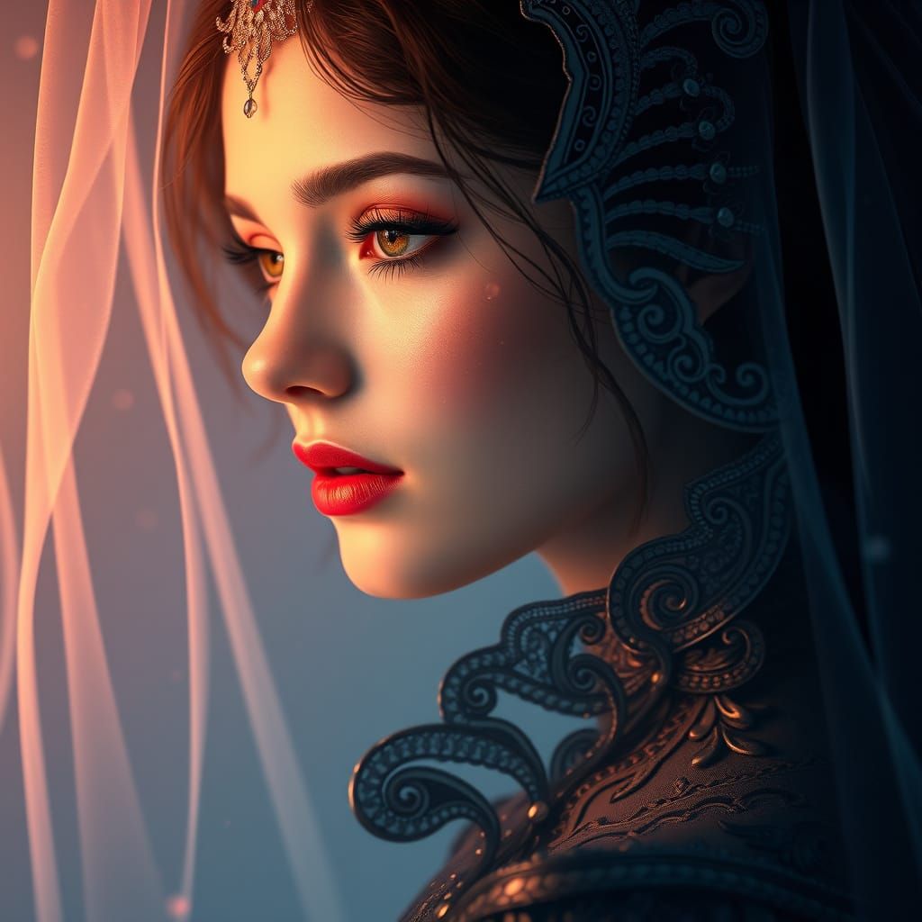 Ethereal Portrait in Rose-Tinted Tears