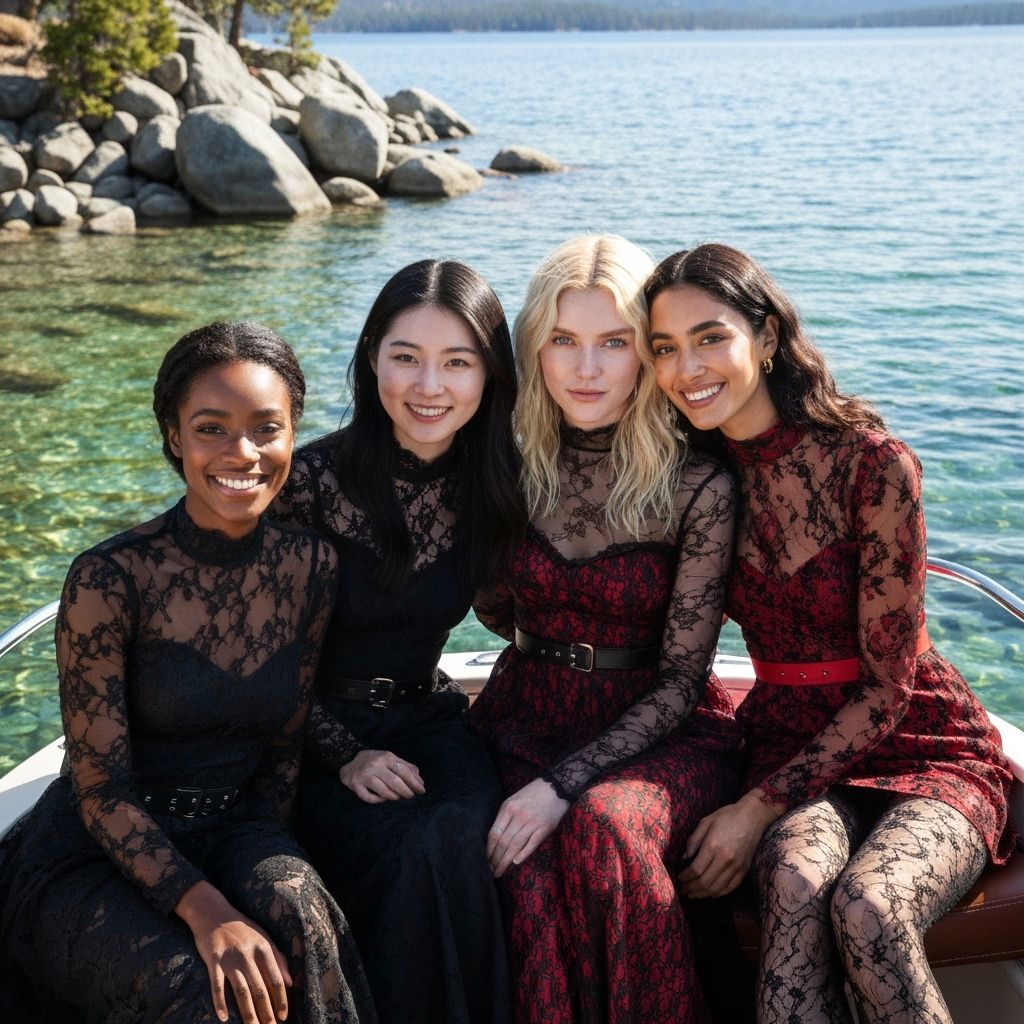 Diverse Women on Lake Tahoe in Dior Gothic Style