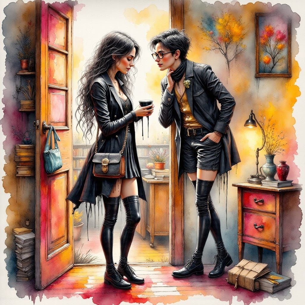 Whimsical Woman in Ink Style