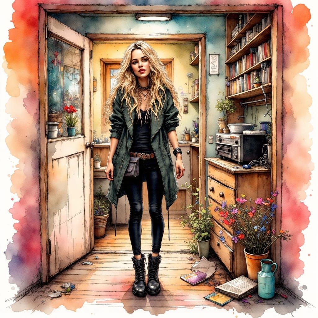 Dark Blonde Woman in Whimsical Mismatched Outfit