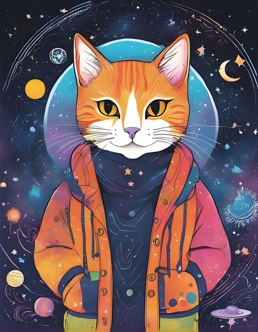 Cosmic Cat in Cardigan: Double Exposure Art