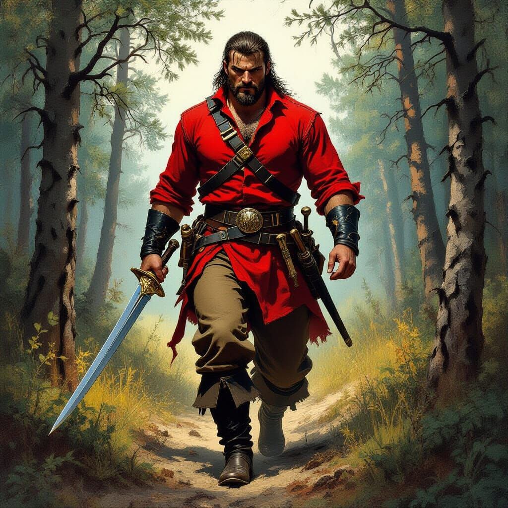 Cossack Warrior Enters Forest, Photorealistic Style