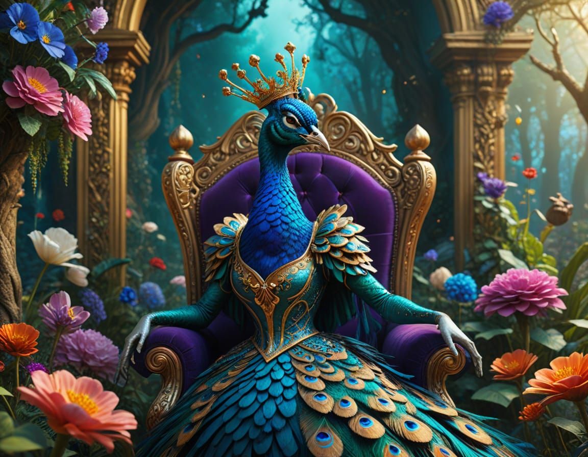Regal Peacock in Vibrant Garden Fantasy