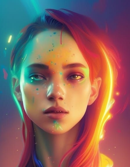 Rainbow Sparks Portrait in Hyperdetailed Style
