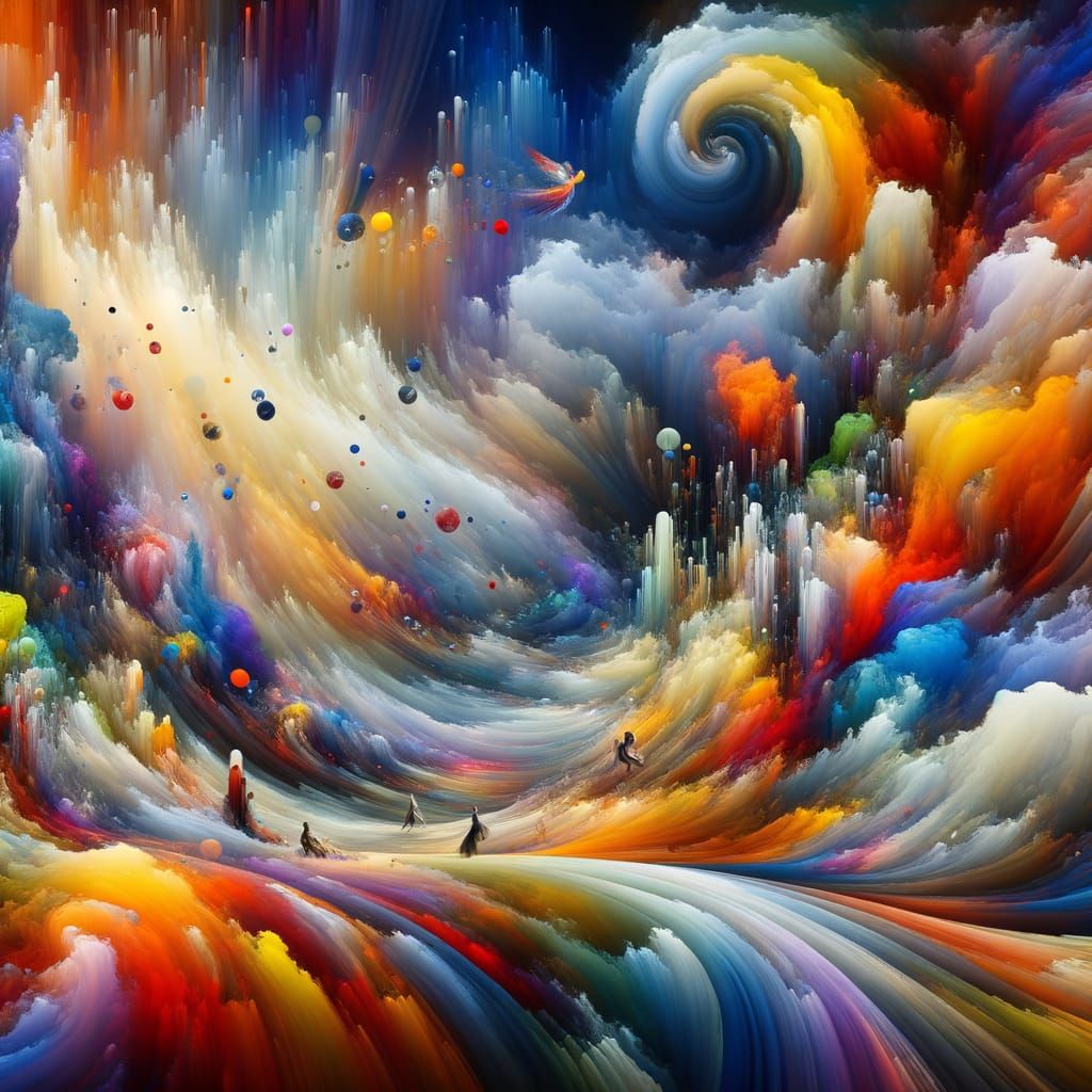 Vibrant Surreal Landscape with Abstract Shapes