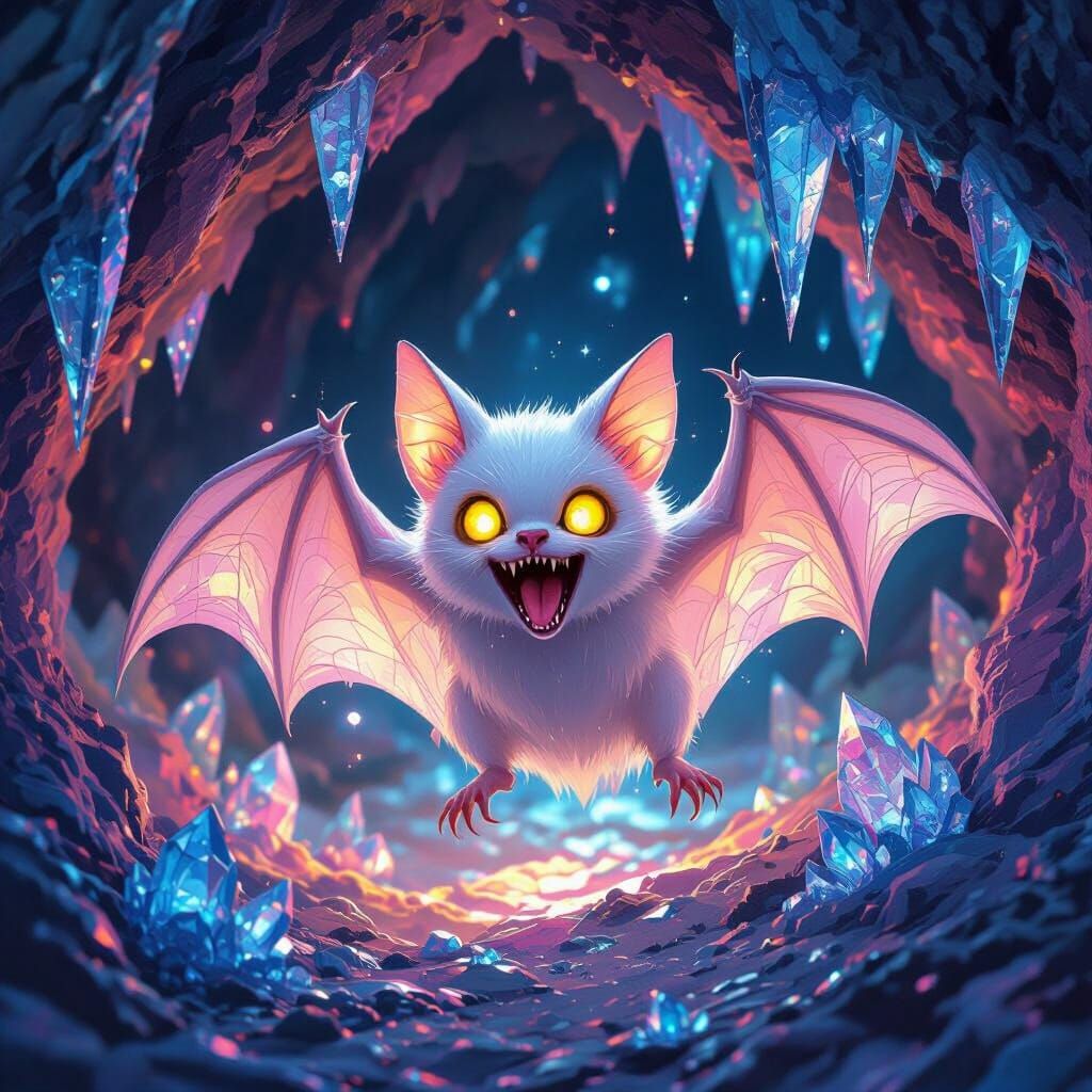 Crystal Ghost Bat in Luminous Cave