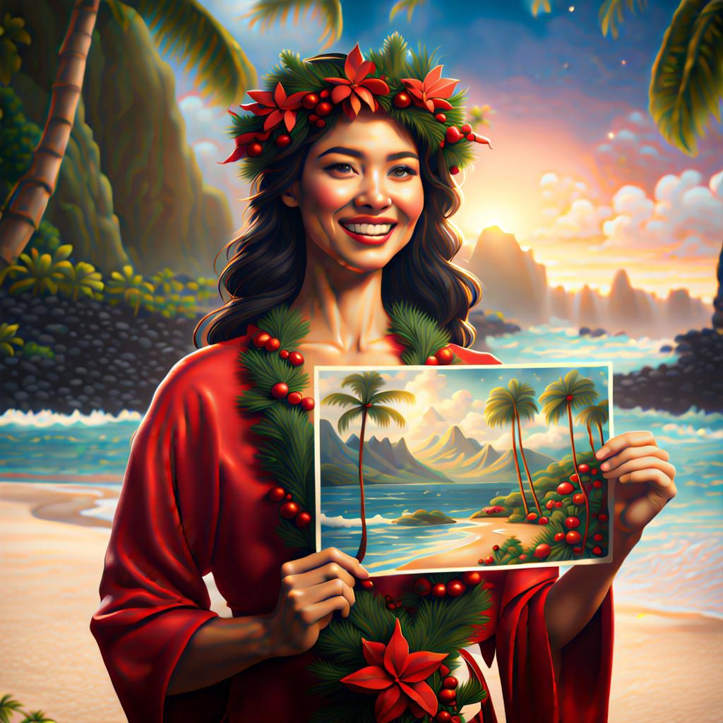 Hawaiian Woman with Christmas Postcard: Fantasy Concept Art