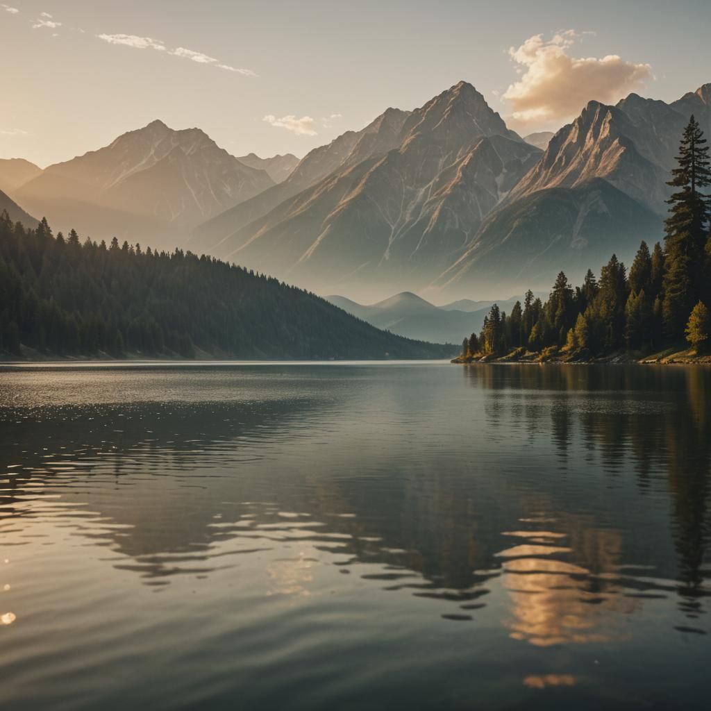Cinematic Sunset Over Misty Mountain Lake