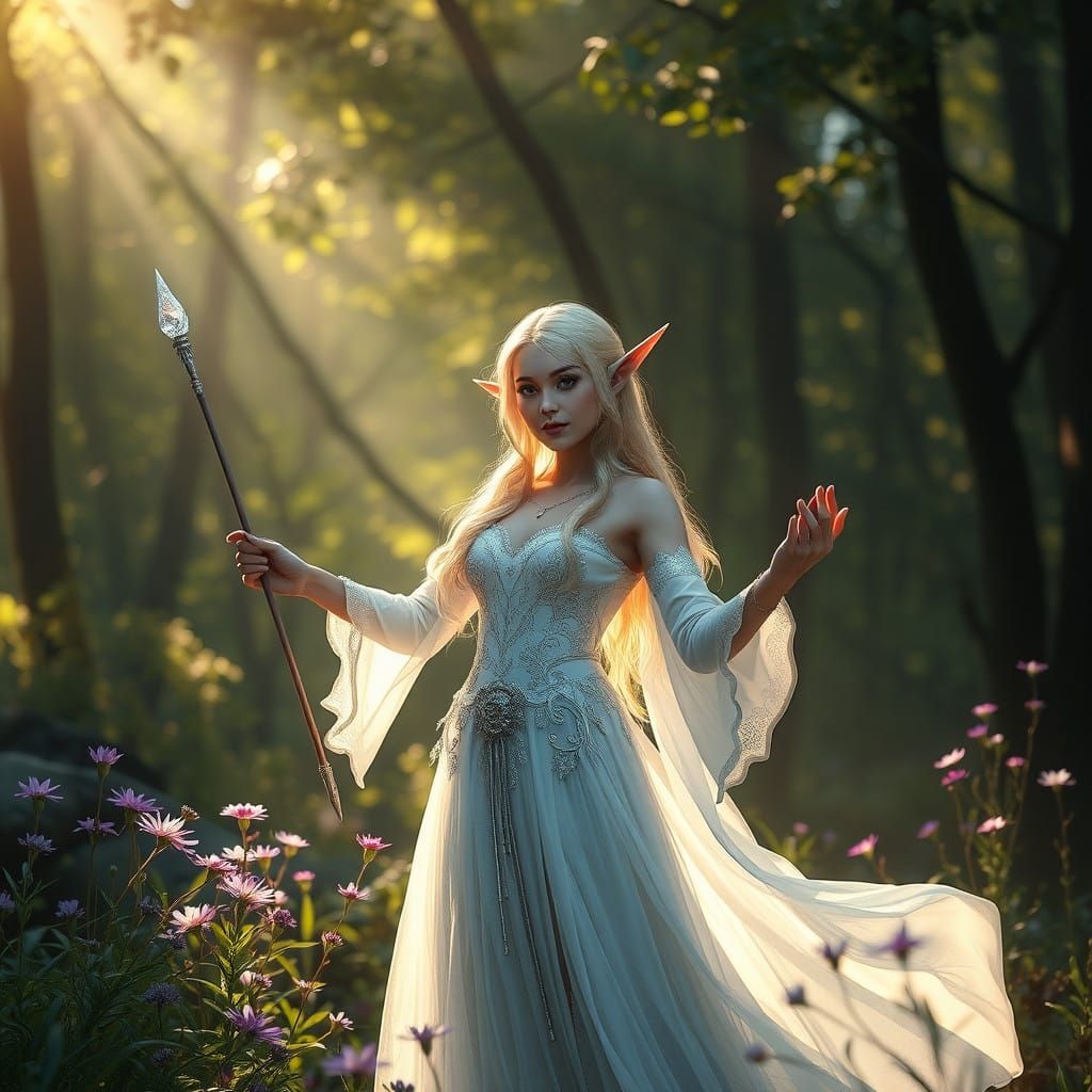 Ethereal Elf Princess in Serene Forest Glade
