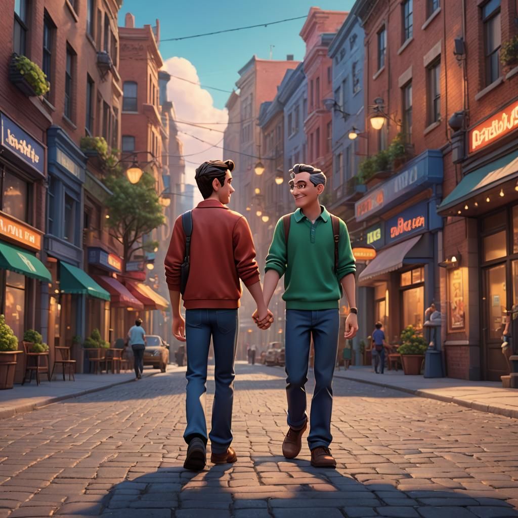 Male Couple on Date: 3D Digital Art
