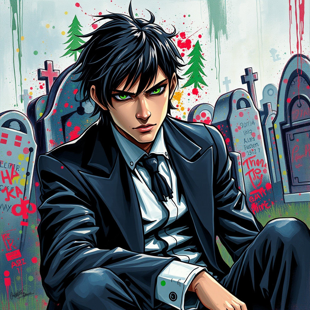 Gothic Man in Cemetery Graffiti Art