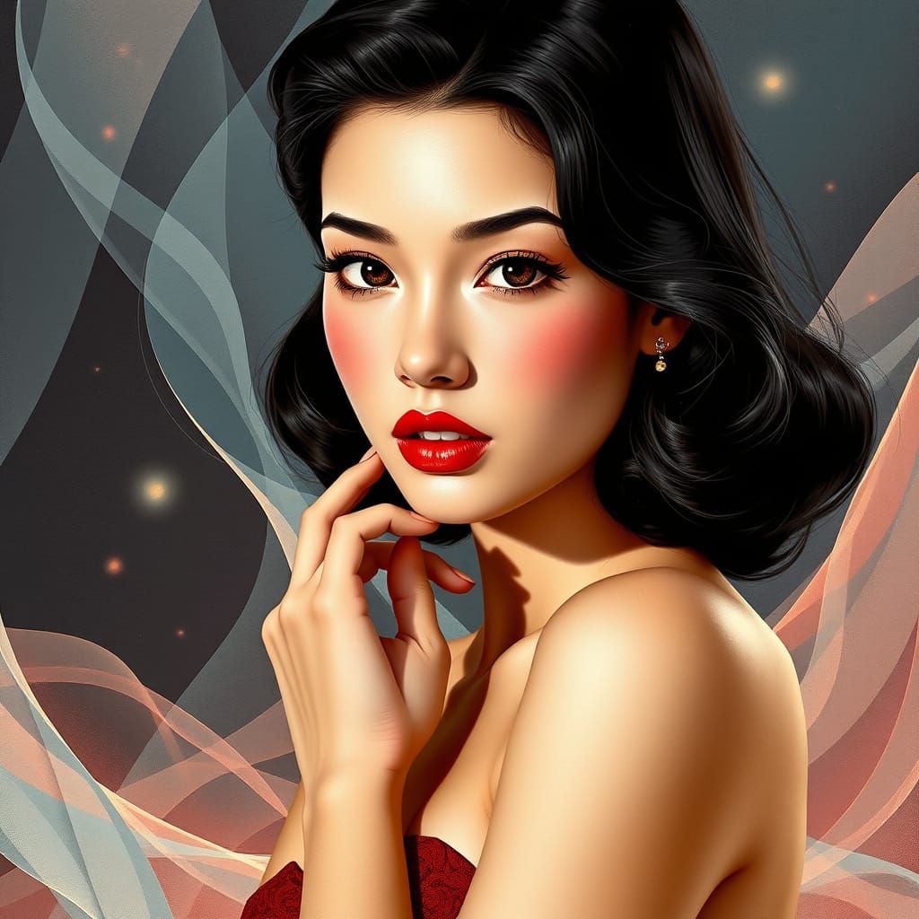 1950s Pin-Up Fusion in Digital Illustration Style