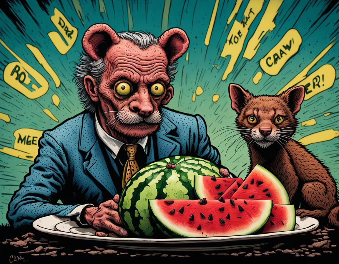 Catman Eating Watermelon
