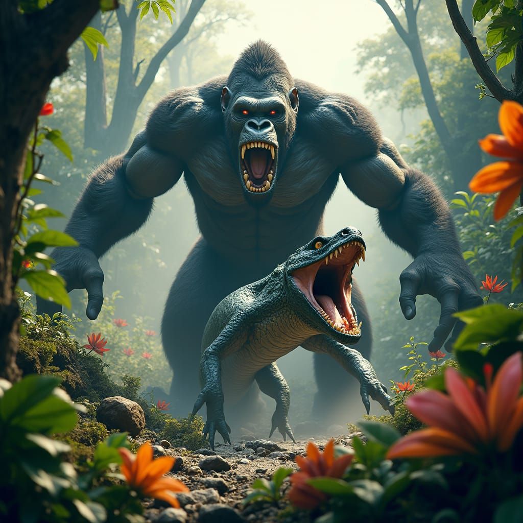 King Kong vs Anaconda: Jungle Showdown in Sci-Fi Style