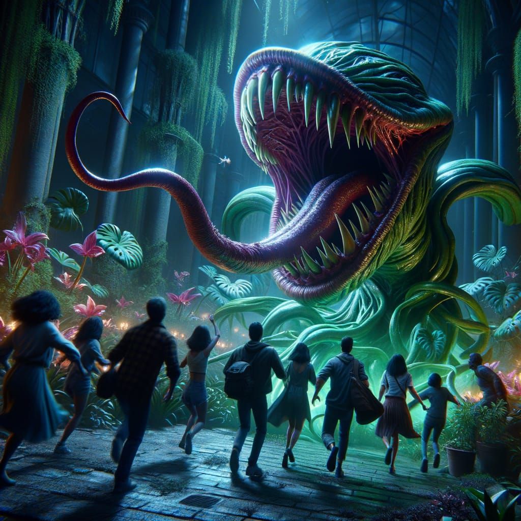 Monstrous Carnivorous Plant in Eerie Botanical Garden