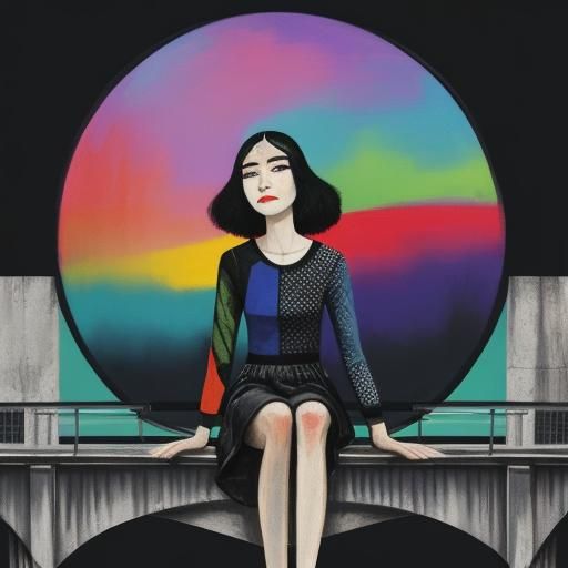 Abstract Image of Woman on Bridge Edge