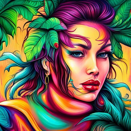 Tropical Princess in Graffiti Splash Art Style